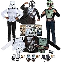 STAR WARS The Mandalorian Official Child Halloween Costume Dress-Up Box - Tops, Gloves, Masks, and ID Cards of The Mandalorian, Boba Fett and Stormtrooper - Size Medium