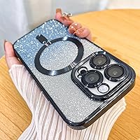 Case Fit for iPhone 15 Pro Max (Compatible with MagSafe) Camera Lens Protector Glitter Bling Plating Case Shockproof Protection Anti-Scratch Case for 15 Pro Max 6.7 Inch - Blue Titanium