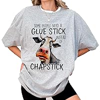 DuminApparel Funny Cow Some People Need a Glue Stick Instead of a Chap Stick T-Shirt, Funny Cow Farmers Gift T-Shirt, Unisex Sized, Comfort Colors Multicolor