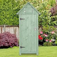 Outdoor Shed Storage Cabinet, Garden Wooden Sheds, Outside Storage Cabinet Weather Proof with Floor, Fir Wood Tool Organizer with Door and Shelves for Backyard, Hallway (Green)
