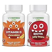 Kids Vitamin D3 1000 IU Chewables + Biotin 5000mg Jelly Beans Bundle