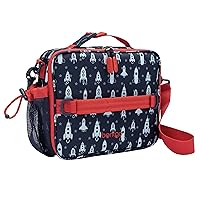 Bentgo® Kids Lunch Bag - Durable, Double-Insulated Lunch Bag for Kids 3+; Holds Lunch Box, Water Bottle, & Snacks; Easy-Clean Water-Resistant Fabric & Multiple Zippered Pockets (Rocket)