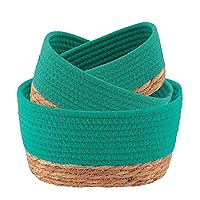 Classic Cotton Storage Baskets Organizer Padang Bins Stackable for Shelves- Set of 3 - Ideal as Diaper Basket, Dog Toy Basket, Laundry Basket or Baby Gift Basket (Green Caribbean/Natural)