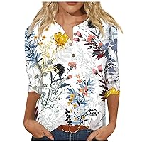 Casual Tops for Women,Summer 3/4 Sleeve Crewneck Cute Print Graphic Tees Blouses Casual Plus Size Basic Shirts