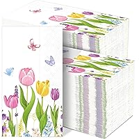 gisgfim 100 Pcs Tulip Floral Guest Napkins Spring Flowers Disposable Napkins Tulip Dinner Hand Napkins Tulip Flowers Guest Towels Floral Napkins for Kitchen, Bathroom, Wedding, Birthday, Baby Shower