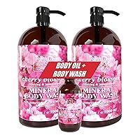 Cherry Blossom -Body Wash - Pack of 2 (67.6 fl. oz) And Body Oil with Cherry Blossom (4 fl. oz) - BUNDLE