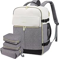 LOVEVOOK Travel Backpack for Women, TSA Carry On Backpack Flight Approved Luggage, 40L Water Resistant Personal Item Daypack Large Weekender Bag fit 17 inch Laptop with 3 Cubes, Beige Grey