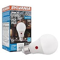 SYLVANIA Dusk to Dawn A19 LED Light Bulb with Auto On/Off Light Sensor, 60W=9W, 800 Lumens, 5000K, Daylight - 1 Pack (41289)