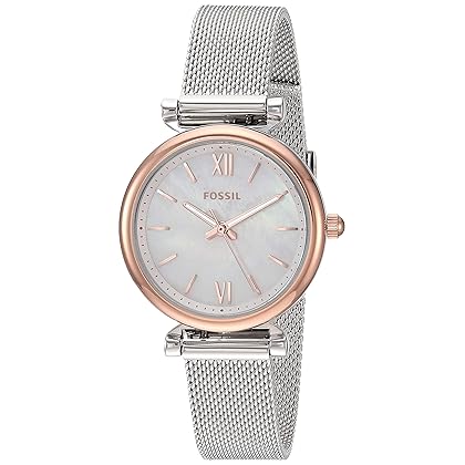 Fossil Women's Carlie Mini Quartz Stainless Steel Mesh Three-Hand Watch, Color: Rose Gold, Silver (Model: ES4614)