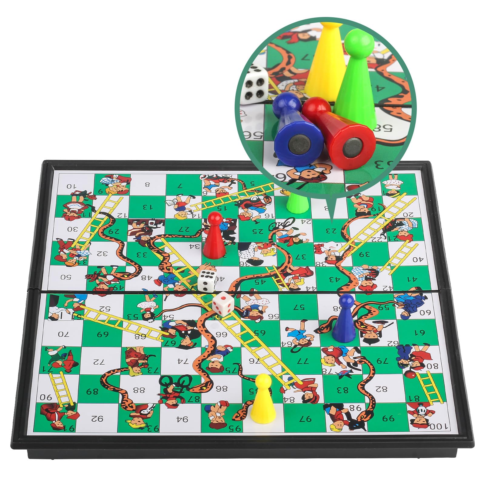 Snakes and Ladders Board Game,Magnetic Folding Travel Board Game, 9.75 Inch Portable Game Set
