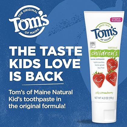 Tom's of Maine ADA Approved Fluoride Children's Toothpaste, Natural Toothpaste, Dye Free, No Artificial Preservatives, Silly Strawberry, 5.1 oz. 3-Pack (Packaging May Vary)
