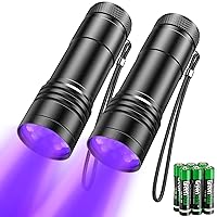 UV Flashlights, 2 Pack Black Light Flashlights with 12 LED and 395 nm Black Light for Pet Urine and House Stains Detecting, 6 AAA Batteries Included
