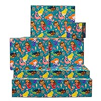 CENTRAL 23 Girls Wrapping Paper Birthday - Mermaid - 6 Sheets of Gift Wrap & Tags - For Kids - Underwater Creatures - Comes with Fun Stickers - Recyclable