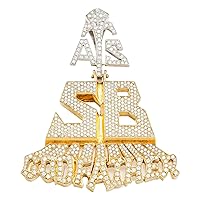 2.40Ctw Round Cut White Simulated Diamond Twotone Men's Iced Out Hiphop Pendant Necklace 14K Yellow Gold Plated