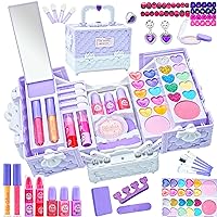 Kids Makeup Kit for Girl - Safe and Washable Makeup for Kids, Real Girls Makeup Kit, Toddler Makeup Kit with Cosmetic Case, Girls Toys Age 4-12, Princess Toys Birthday Gifts for Girls(Light Purple)