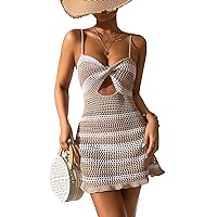 SOLY HUX Womens Bathing Suit Cover Ups Crochet Swimsuits Swimwear Striped Cut Out Summer Beach Cami Dress