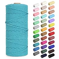Macrame Cord 3mm x 109Yards (328Feet), Natural Cotton Macrame Rope - 4 Strands Twisted Macrame Cotton Cord for Wall Hanging, Plant Hangers, Crafts, Gift Wrapping and Wedding Decorations, Lake Green