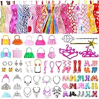 76 PCS Doll Clothes and Accessories for Barbie 11.5 inch Doll 16 Slip Dresses 20 Pair of Shoes 10 Handbags 30 Jewelry Accessories Fashion Outfits Necklace Mirror Earring Crown Hanger in Random