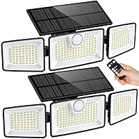 Solar Lights Outdoor, 2500LM 252LEDs Solar Motion Lights Outside, 3 Head 355° Wide Angle Street Area Lights, IP67 Waterproof Spot Lights with 7.9 * 3.5in Tempered Glass Solar Panel(2 Pack)