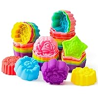 R HORSE 42 Pack Silicone Molds Cupcake Multi Flower-Shaped Baking Cups Multi Color Cupcake Liners Nonstick Muffin Baking Mould Reusable Muffin Cups for Desserts Ice Creams Puddings Donut Supply Party