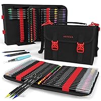 ARTEZA Real Brush Pens, Set of 96 Drawing Pens, Flexible Nylon Tips, Watercolor Markers for Painting, Sketching, Coloring, Calligraphy & Journaling, Art Pens with 108-Slot Case