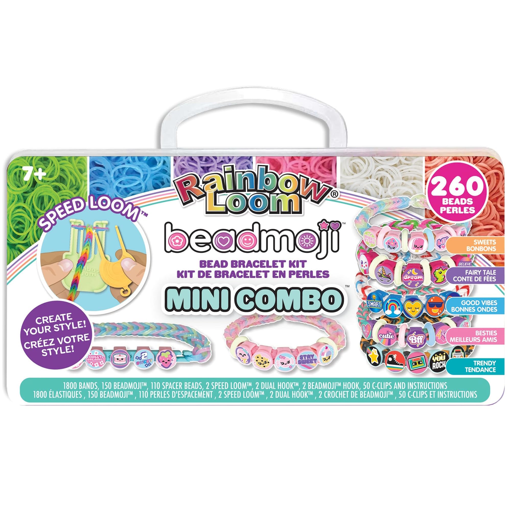 Rainbow Loom: Beadmoji Mini Combo - DIY Rubber Band & Bead Bracelet Kit - Includes 1800 Bands & 260 Beads, Design & Create, Ages 7+