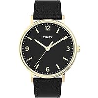 Timex Men's Southview 41mm Watch – Gold-Tone Case Black Dial with Black Leather Strap