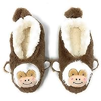 Kids Funny Animal Slippers, Novelty Fluffy Sherpa Indoor House Shoes for Girls & Boys, Size 1-4