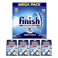 Set: Finish All In 1, Dishwasher Detergent Powerball Dishwashing Tablets - Dish Tabs, Fresh Scent 94 Count Each & Finish In-Wash Dishwasher Cleaner: Clean Hidden Grease and Grime, 3 Count (Pack of 4)