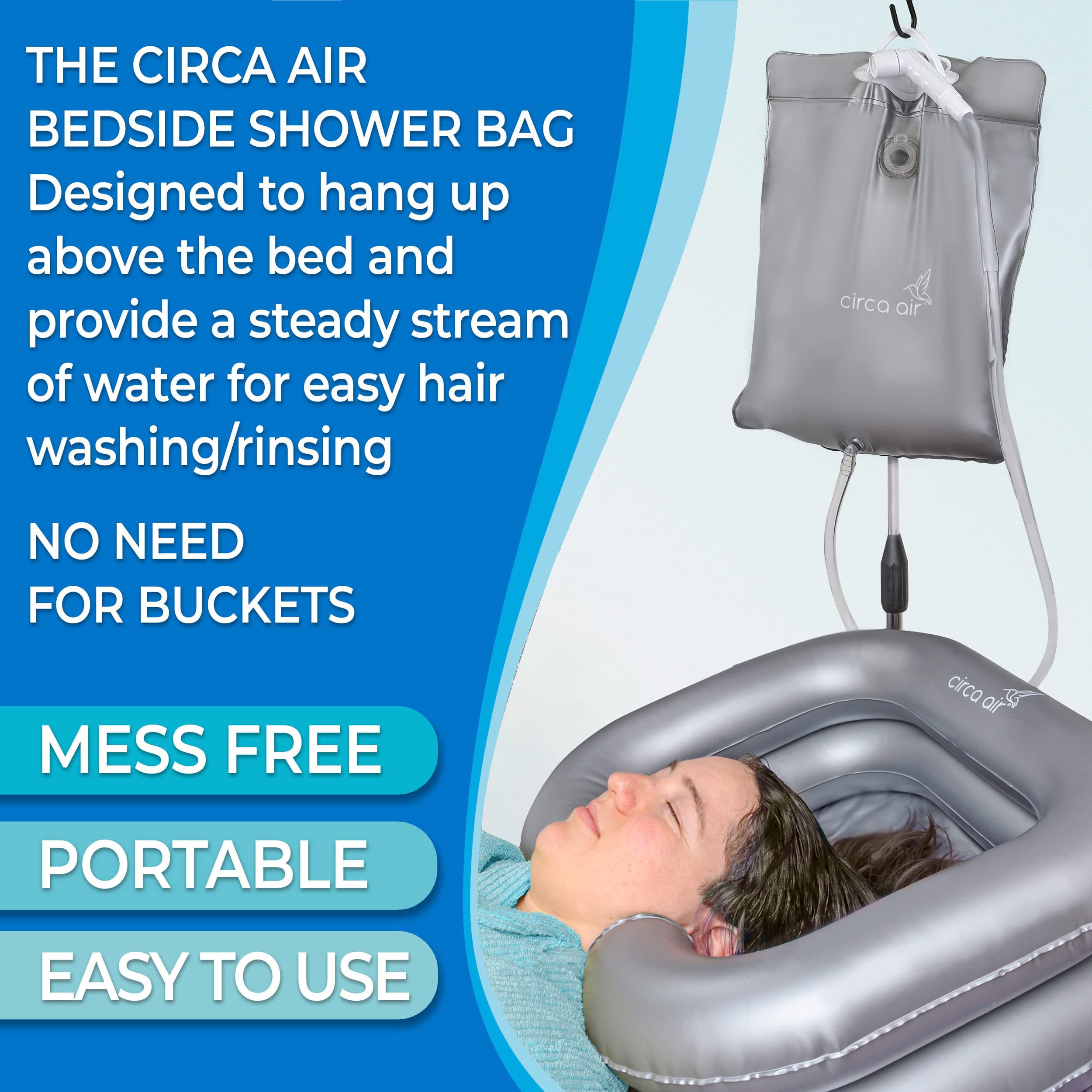 CIRCA AIR Bundle - Inflatable Hair Washing Basin with Shower Bag and Mini Pump - Portable Hair Wash Station, Inflatable Sink for Locs Detox with Rechargeable USB Small Air Pump
