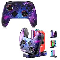 NexiGo Switch Accessories Essential Kit, Controller (Gen 2) for Switch/Switch Lite/OLED, Turbo and LED Light, Charging Dock for Joy-Cons and Pro Controller (Cosmic Nebula)