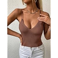 Women's Tops Sexy Tops for Women Women's Shirts Solid Ribbed Knit Top (Size : Large)