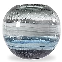 Andrea Hand Blown Glass Vase with Unique Swirl Pattern, Ocean Inspired Two-Tone Coastal Decor for Home Decor, 7.5