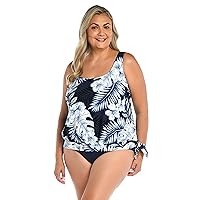 Maxine Of Hollywood Women's Side Tie Scoop Neck Banded Tankini Swimsuit Top
