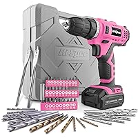 Hi-Spec 50pc Pink 12V Electric Battery Drill Driver Kit & Bit Set for Women. Cordless Portable Power for Ladies in a Tool Box