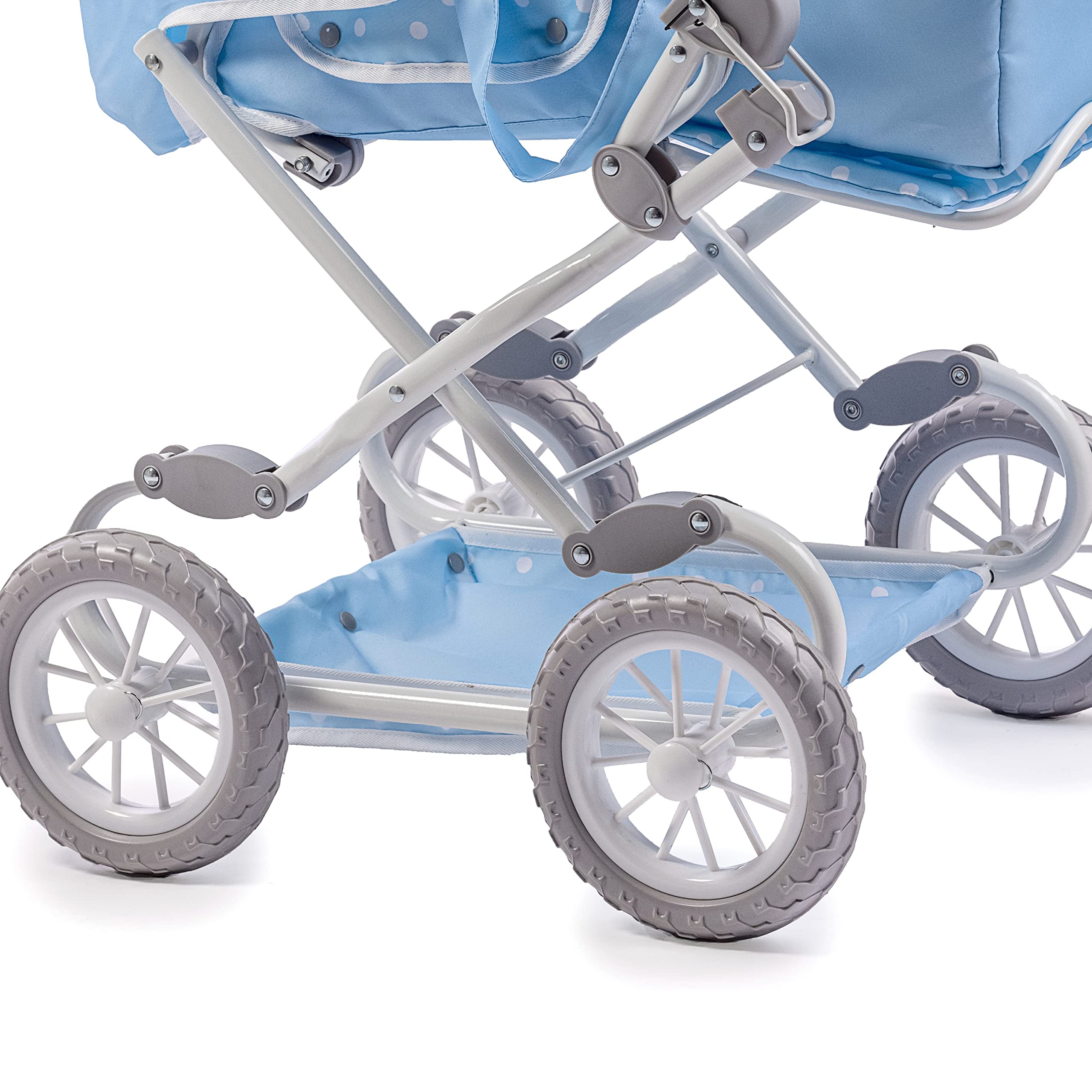 JC Toys | Berenguer Boutique | Deluxe Foldable Baby Doll Stroller with Canopy | Removable Carry Basket | Blue | Ages 3+