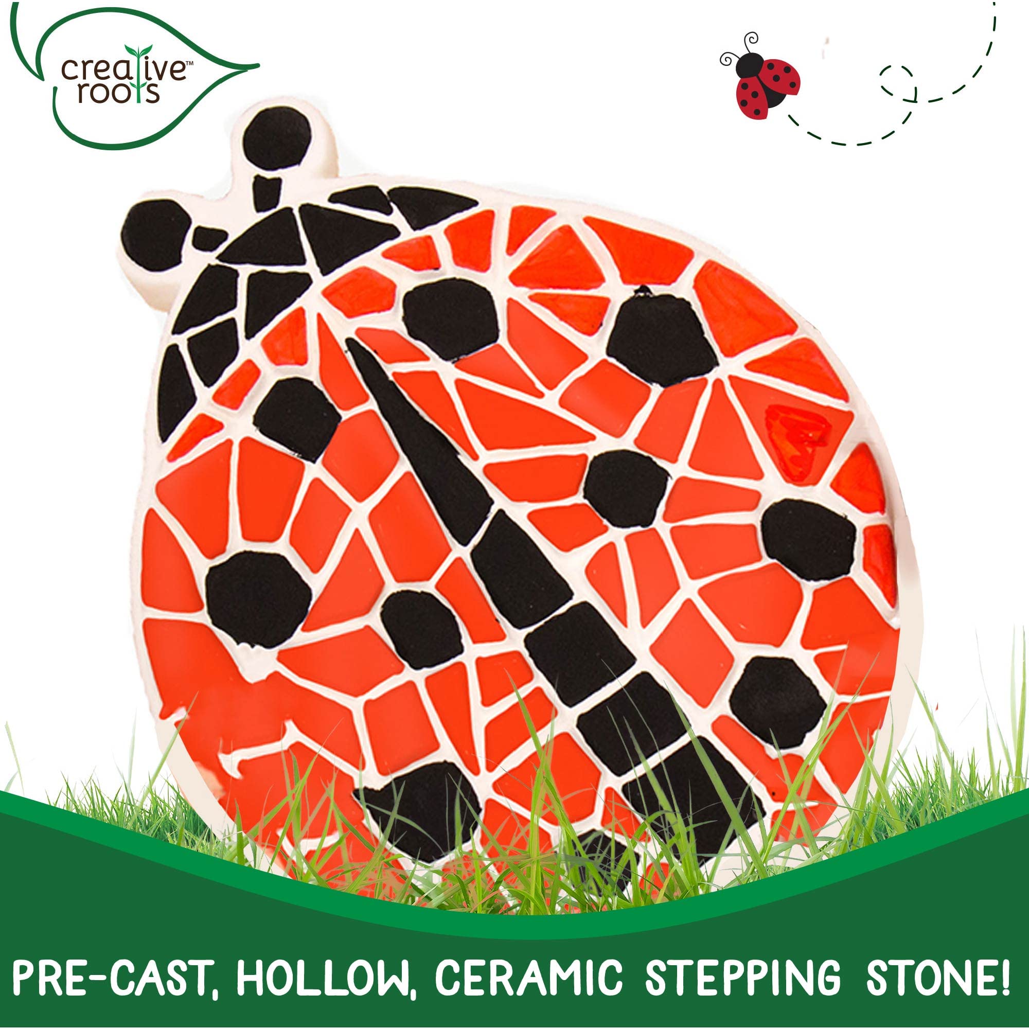 Creative Roots Mosaic Ladybug Stone, Includes 7-Inch Ceramic Stepping Stone & 6 Vibrant Paints, DIY Garden Stepping Stone Kit for Kids Ages 6+