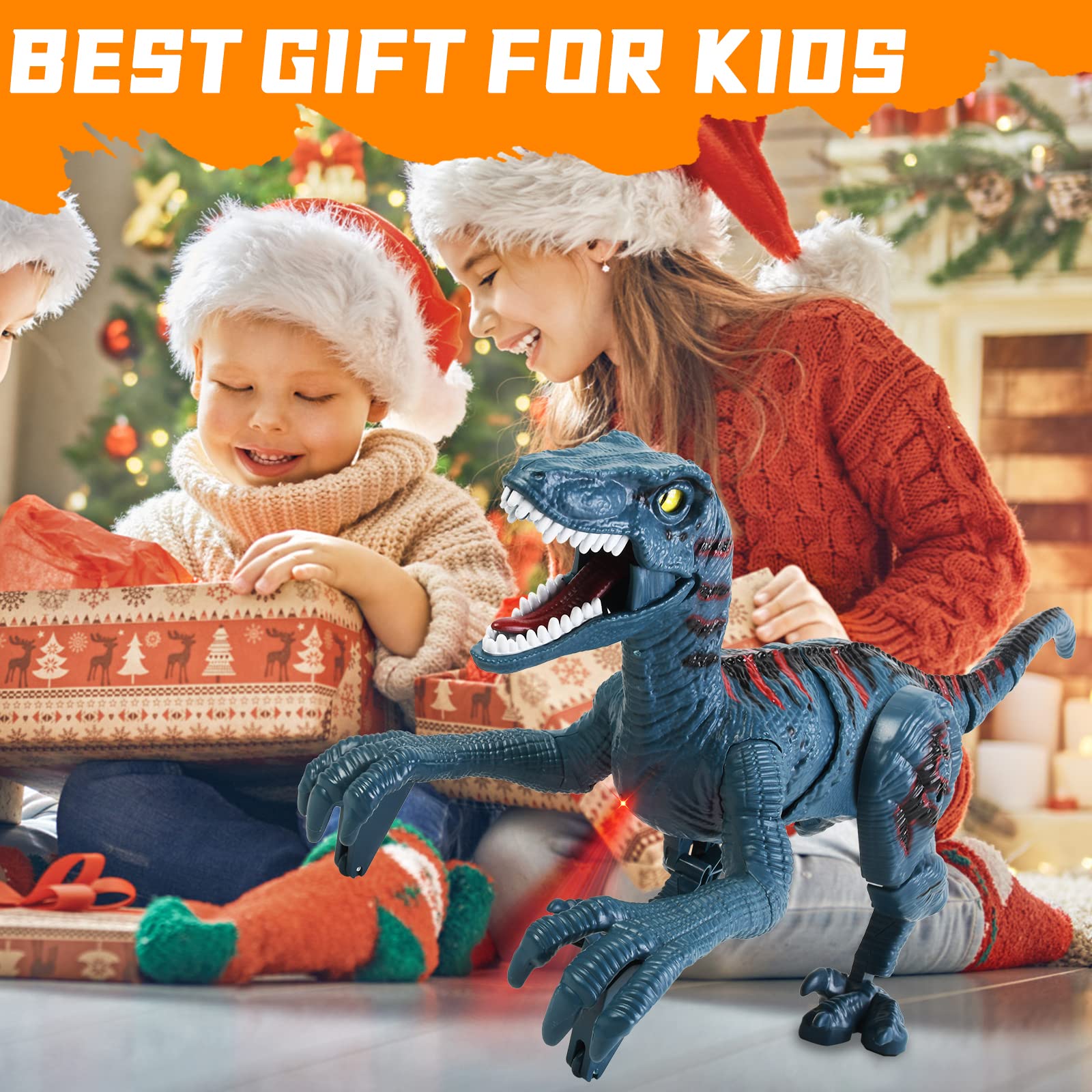 Remote Control Dinosaur Toys for Kids - Walking Robot Dinosaur Toy for Boys Age 5-7, RC Jurassic Velociraptor Toys 8-12, Robotic Blue Dino with Light Sounds, Birthday Dinosaur Gifts Toys 3+ Year Old