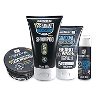 MENFIRST Gradual Gray Shampoo, Beard Wash, Pomade, and Darkening Balm Bundle, Menthol White Hair Removal, Medium Hold Semi-Matte, No Staining or Fake Looking Results