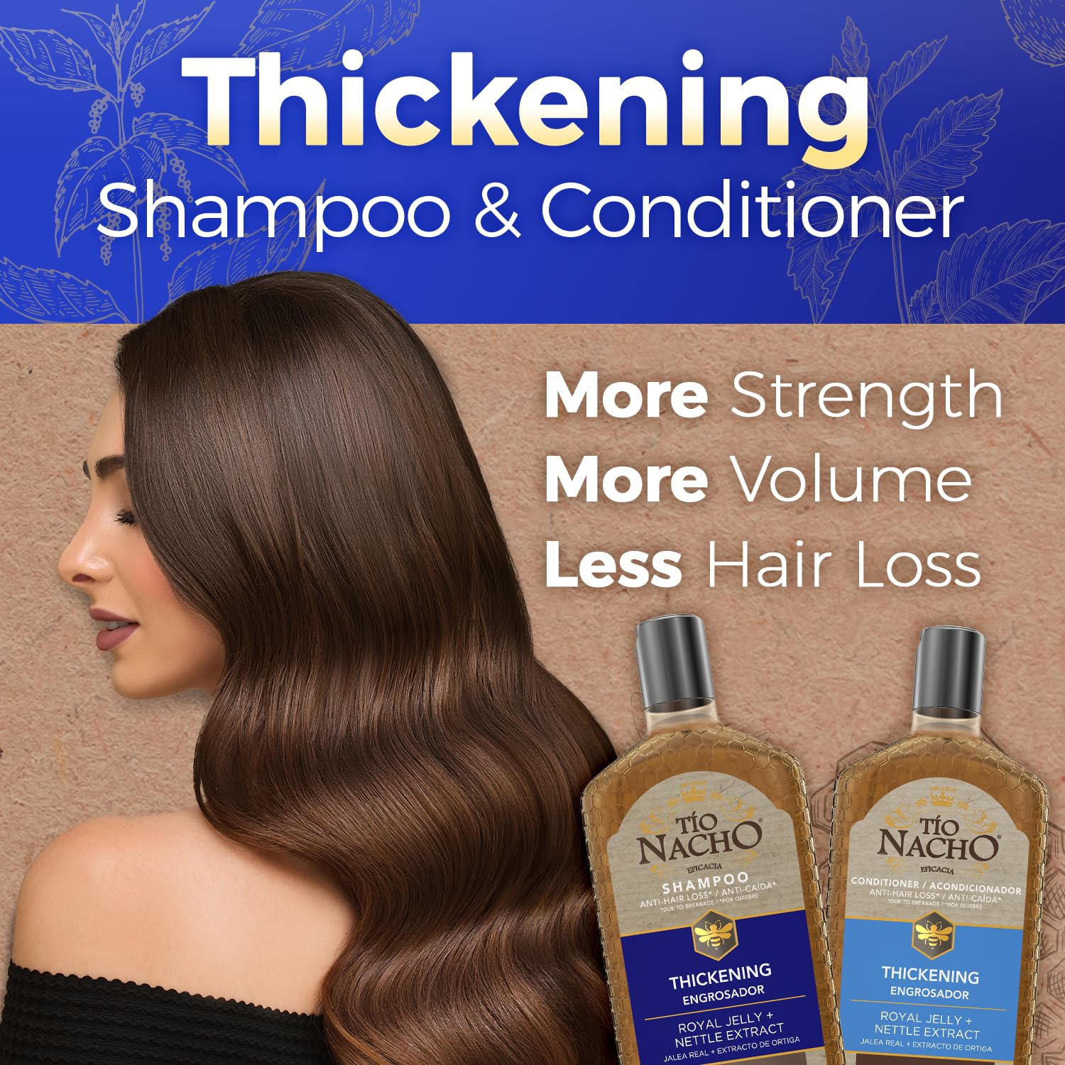Tio Nacho Thickening Shampoo and Conditioner Set: Capilgross, Royal Jelly, Nettle, Aloe Vera, Reduces Hair Loss, Strengthens, Nourishes, Volumizes - 14 fl oz Each