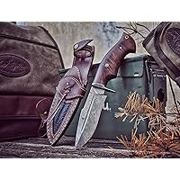 BIGCAT ROAR Handmade Damascus Hunting Knife - Bushcraft Fixed Blade Hunting Knife with Sheath and Walnut Wood Handle - 10″ EDC Skinning Knife - Beast Hunter