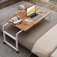 Adjustable Overbed Table, Bedside Table with 360° Swivel Wheels, Over Bed Table with Tiltable Tabletop, Mobile Standing Over Bed Desk King Size (Color : Teak Color R, Size : 31.4