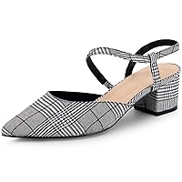 Perphy Houndstooth Pumps Slip on Pointed Toe Slingback Chunky Heels Pump for Women