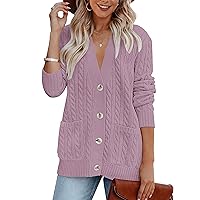 MEROKEETY Women's 2024 Long Sleeve Cable Knit Button Cardigan Sweater Open Front Outwear Coat with Pockets