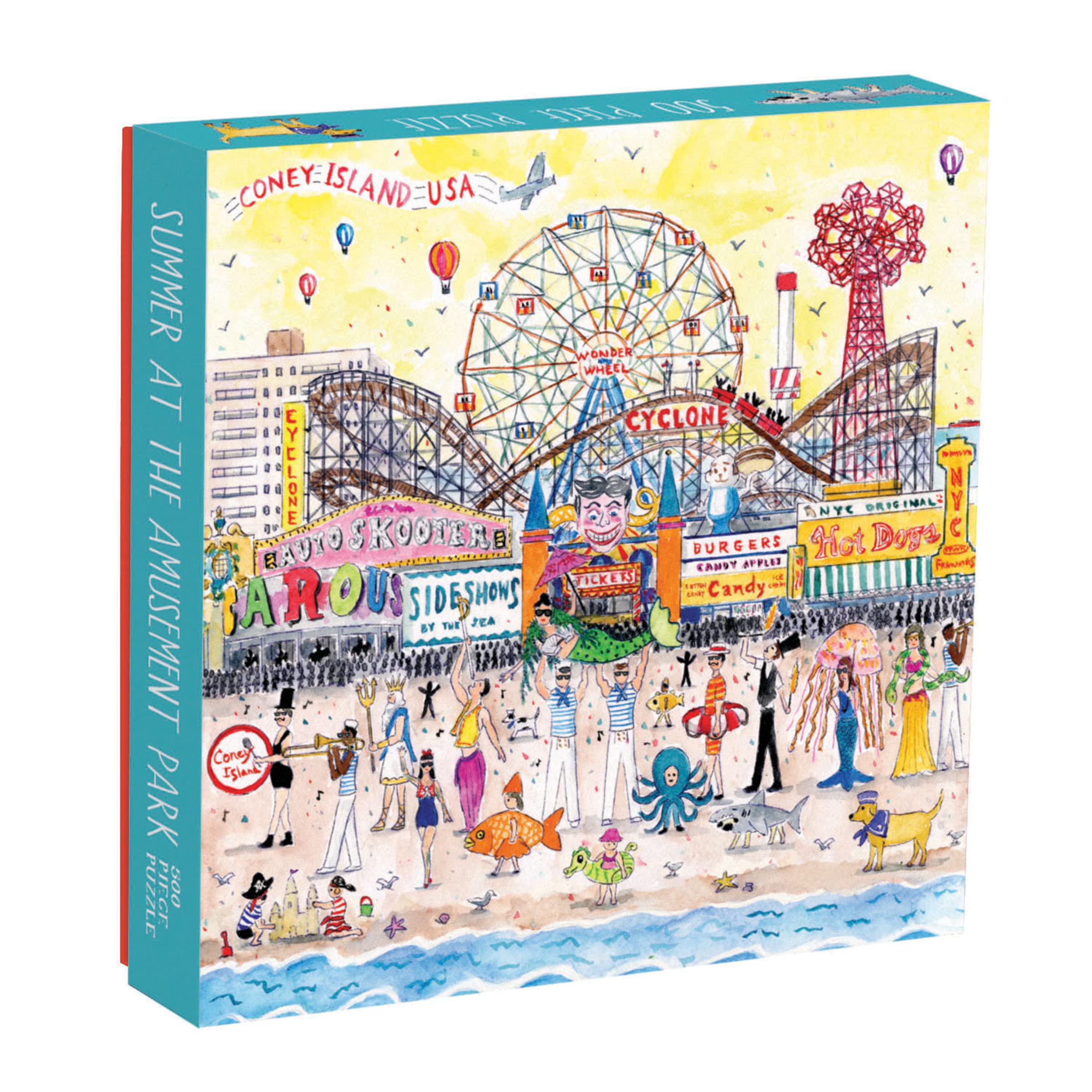 Galison Michael Storrings 500 Piece Jigsaw Puzzle for Families, Summer at The Amusement Park Scene, Great Family Puzzle to Enjoy Together
