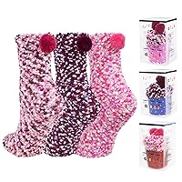 YSense 2-3 Pairs Womens Fuzzy Socks Warm Winter Cozy Fluffy Socks Cute Animal Slipper Socks