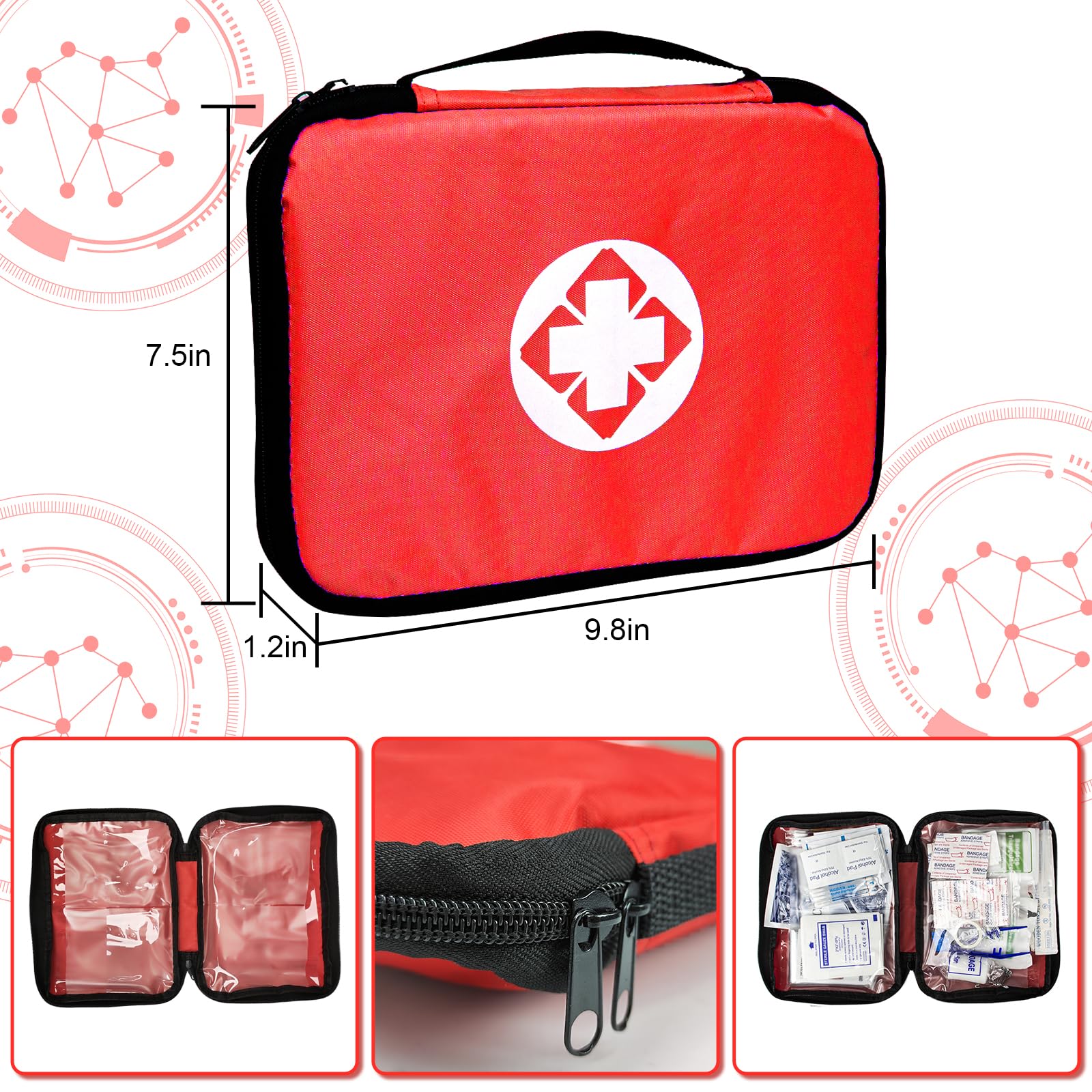 300 PCS Compact First Aid Kits Car Emergency First Aid Supplies for Business Travel Survival Gear and Equipment Home First Aid Kit Essentials for Car Outdoor Adventure, Red 1st Aid