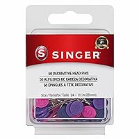 SINGER Decorative Flat Head Pins, Size 24, 50 Count: Assorted Colors, Rust-Resistant Nickel-Plated Steel Pins for Sewing, Quilting, and Crafts