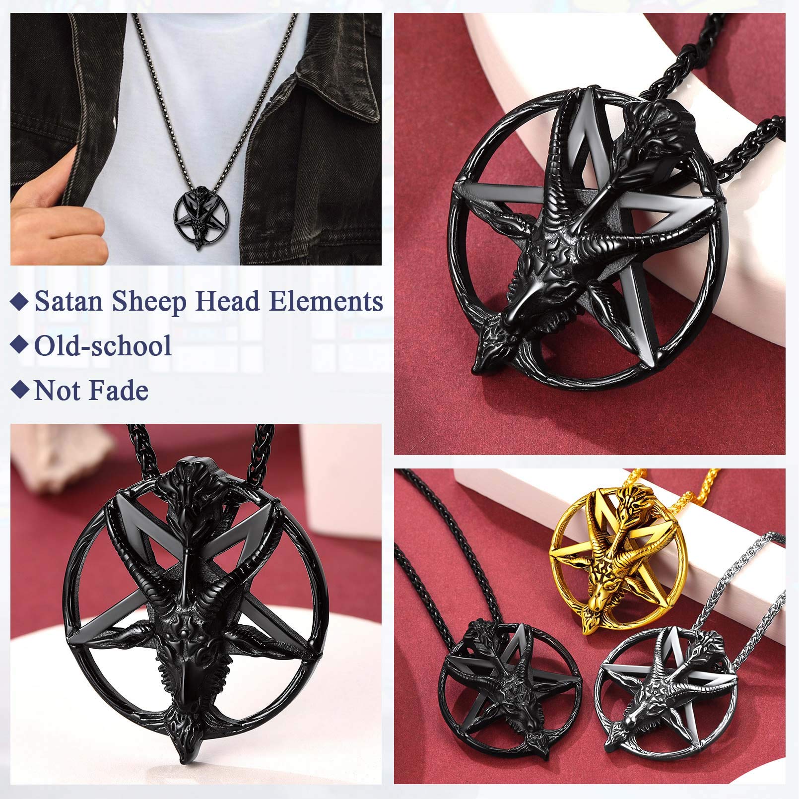 FaithHeart Leviathan Satanic Brimstone Cross Necklace, Gold Plated Satan Church Jewelry, Alchemical Symbol for Brimstone Pendant with Chain, Satan Goat Necklaces