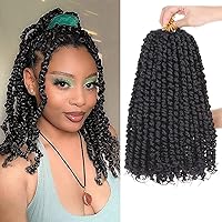 12 Inch Pretwisted Passion Twist Hair 8 Packs Natural Black Pre Looped Bomb Water Wave Crochet Braids Hair Extensions Short Curly Synthetic Braiding Hair for Women (12 Strands/Pack #1B)